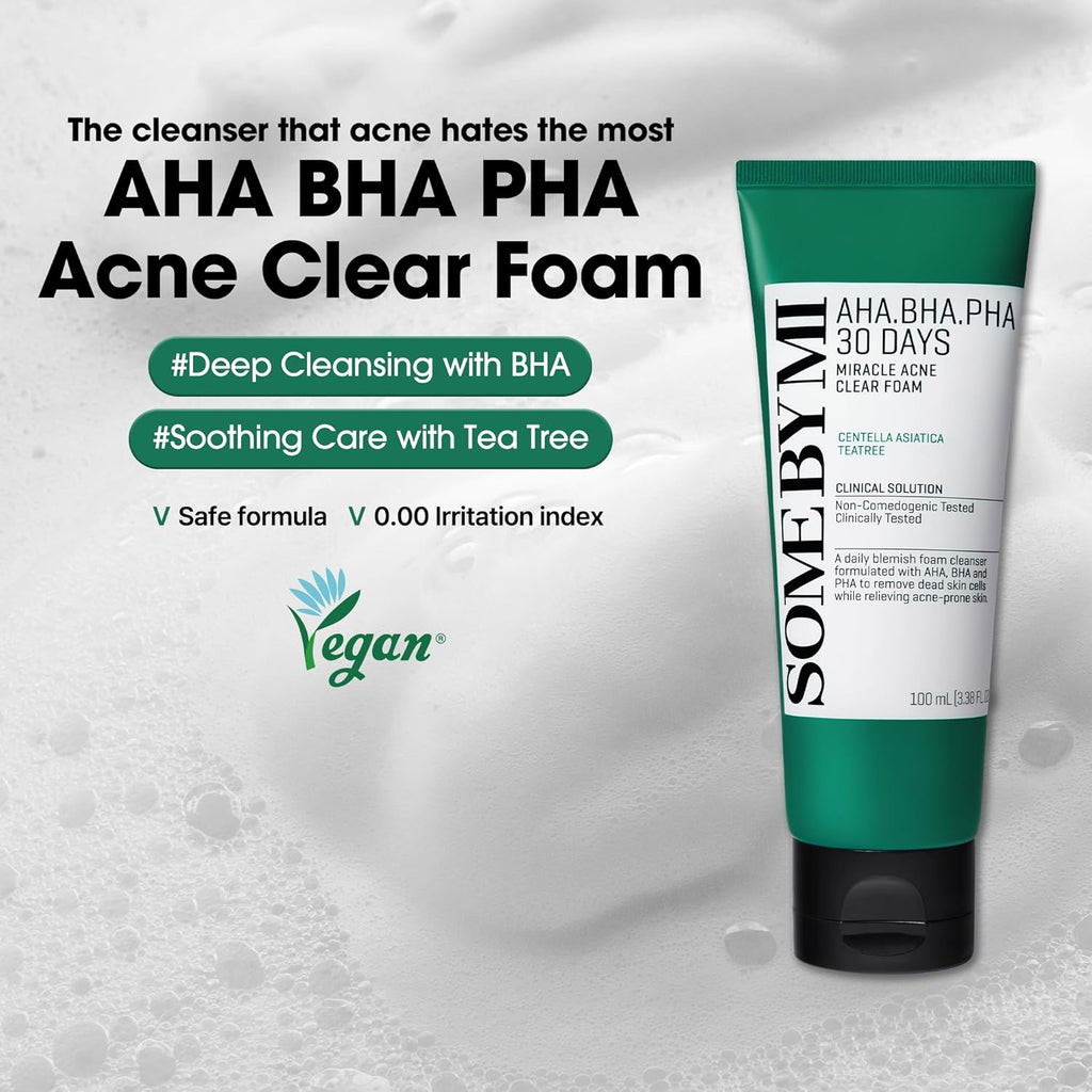 AHA BHA PHA 30 Days Miracle Acne Clear Foam – 3.38Oz, 100Ml – Korean Acne Face Wash for Smooth & Clear Skin – Salicylic Acid Cleanser for Exfoliation & Sebum Control – Korean Skin Care