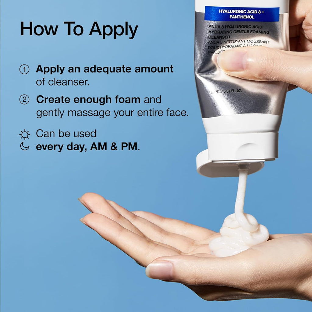 Hydrating Gentle Foaming Cleanser, Daily Face Wash for Double Cleansing, Hyaluronic Acid, Zinc, Panthenol, for Dry & Sensitive Skin, Sebum Balance Facial Cleanser, Korean Skincare, 5.07 Fl. Oz