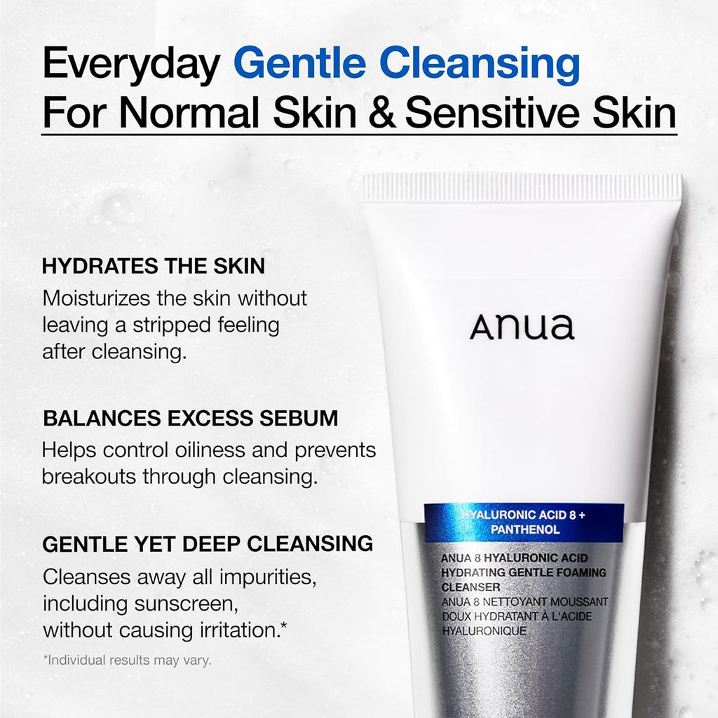 Hydrating Gentle Foaming Cleanser, Daily Face Wash for Double Cleansing, Hyaluronic Acid, Zinc, Panthenol, for Dry & Sensitive Skin, Sebum Balance Facial Cleanser, Korean Skincare, 5.07 Fl. Oz