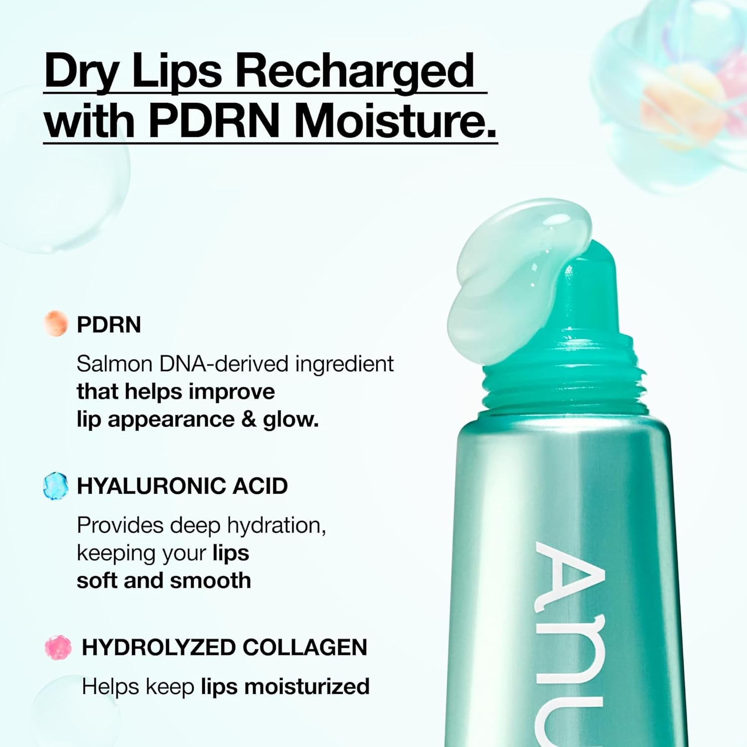 PDRN Lip Serum, Long-Lasting Hydration for Dry, Cracked Lips, Non-Sticky Moisturizing Lip Care with Salmon DNA, Hyaluronic Acid & Collagen, Korean Skincare, 0.33 Fl.Oz