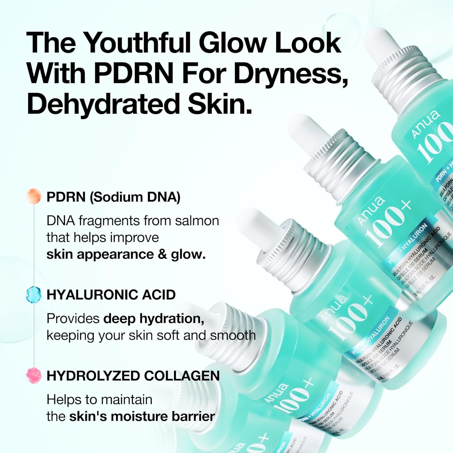 PDRN Hyaluronic Acid Capsule 100 Serum, Radiant Face Serum, Salmon DNA, Hyaluronic Acid, Hydration, Moisture Plumping Effect, Lightweight, Glass Skin, Korean Skincare, 1.01 Fl. Oz