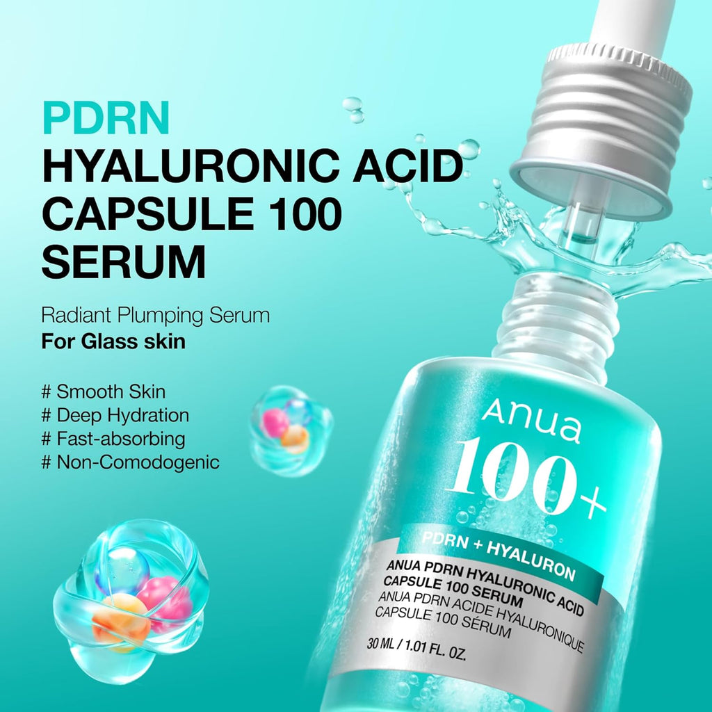 PDRN Hyaluronic Acid Capsule 100 Serum, Radiant Face Serum, Salmon DNA, Hyaluronic Acid, Hydration, Moisture Plumping Effect, Lightweight, Glass Skin, Korean Skincare, 1.01 Fl. Oz