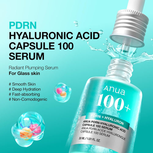 PDRN Hyaluronic Acid Capsule 100 Serum, Radiant Face Serum, Salmon DNA, Hyaluronic Acid, Hydration, Moisture Plumping Effect, Lightweight, Glass Skin, Korean Skincare, 1.01 Fl. Oz