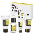 All about Snail Mucin Korean Skin Care Set, Mini Travel Essentials, Travel Size Gift Set with Snail Mucin Face Wash, Serum, Moisturizer & Eye Cream, Rejuvenating Kit, Mothers Day Gifts for Mom