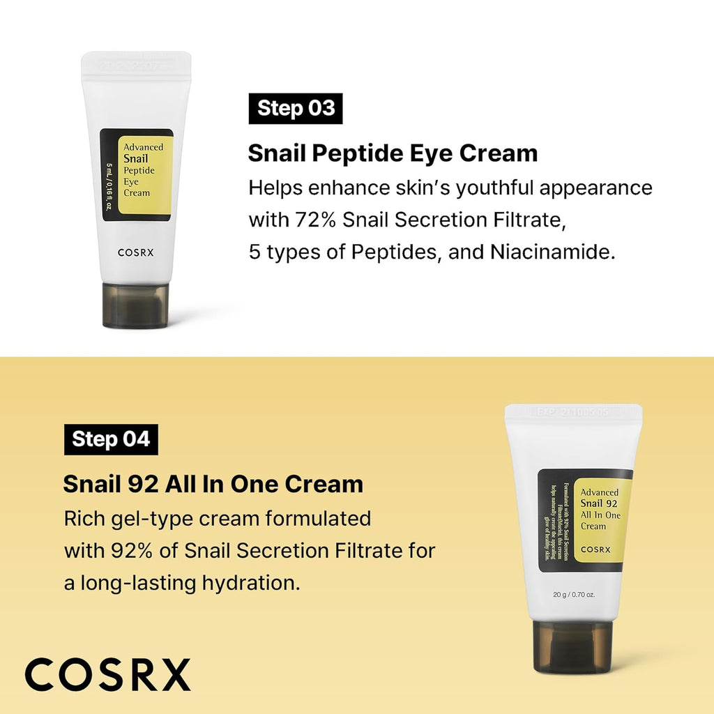 All about Snail Mucin Korean Skin Care Set, Mini Travel Essentials, Travel Size Gift Set with Snail Mucin Face Wash, Serum, Moisturizer & Eye Cream, Rejuvenating Kit, Mothers Day Gifts for Mom