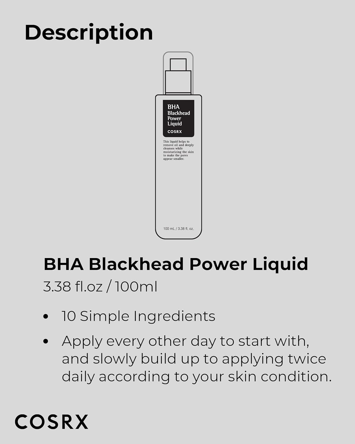 Niacinamide 2% + BHA 4% Blackhead Exfoliant Toner 3.38 Fl.Oz / 100Ml, Korean Toner, Blackhead Remover, Pore Minimizer for Enlarged Pores, for All Skin Types, Korean Skin Care