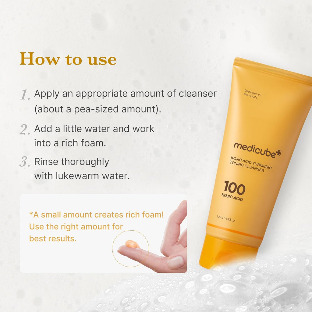 Facial Cleanser Kojic Acid Turmeric Whip Cleanser | Cleansing Foam for Brightening, Balancing | Fade Appearance of Uneven Patches & Ideal for Use after Spot Care | Korean Skincare, 4.23 Oz