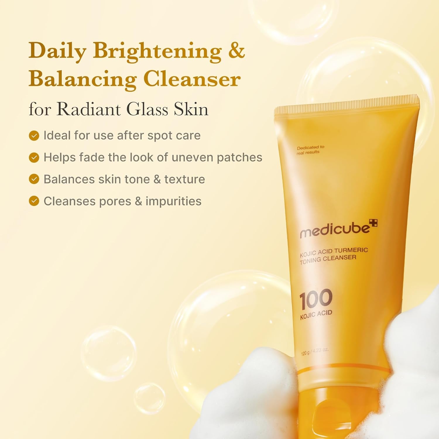 Facial Cleanser Kojic Acid Turmeric Whip Cleanser | Cleansing Foam for Brightening, Balancing | Fade Appearance of Uneven Patches & Ideal for Use after Spot Care | Korean Skincare, 4.23 Oz