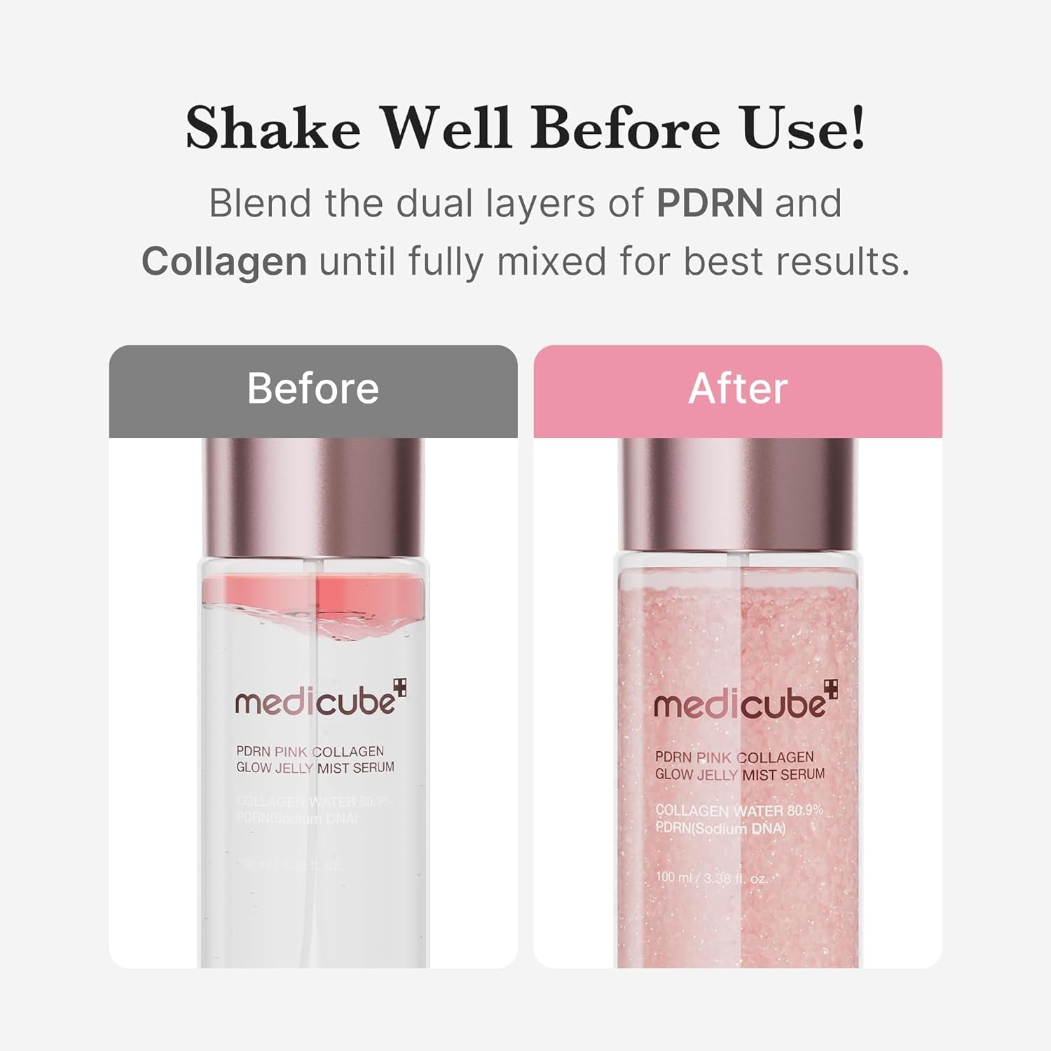 Jelly Mist Serum with Pink PDRN Collagen | Dual-Texture Glow Spray with Niacinamide, Glutathione, Ceramide, Hyaluronic Acid | for Hydration, Radiance, Plump-Looking Skin | 3.38 Fl.Oz
