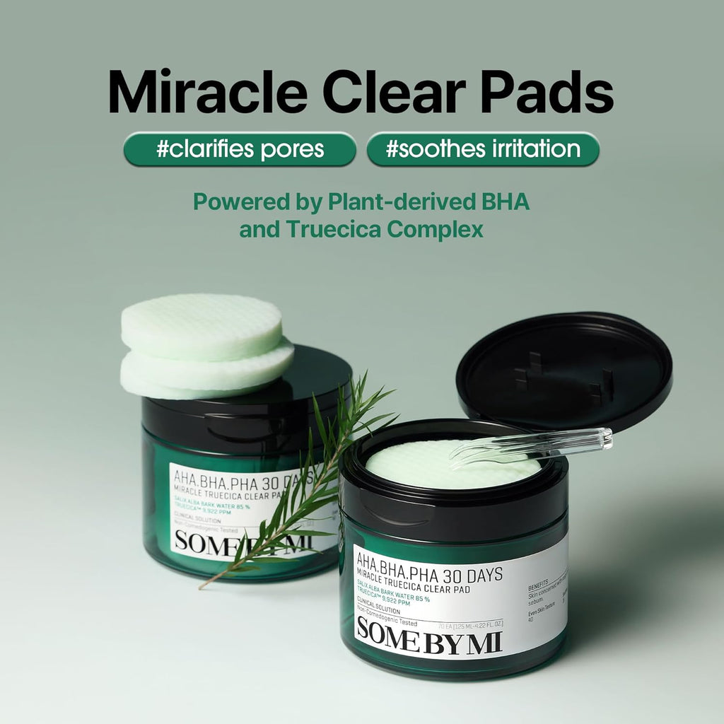 AHA BHA PHA 30 Days Miracle Truecica Clear Pad – 70 Pads – Korean Exfoliating Centella Face Toner Pads – Gently Clears Impurities, Refines Pores & Smooths Skin Texture – Korean Skin Care