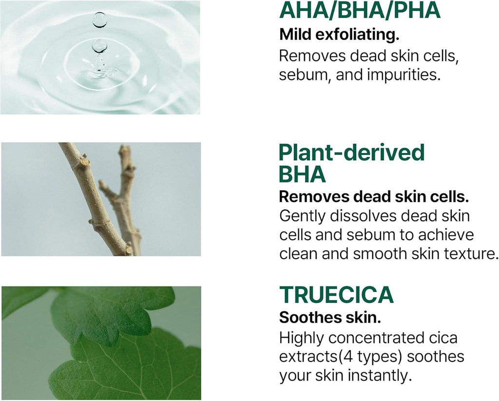 AHA BHA PHA 30 Days Miracle Truecica Clear Pad – 70 Pads – Korean Exfoliating Centella Face Toner Pads – Gently Clears Impurities, Refines Pores & Smooths Skin Texture – Korean Skin Care