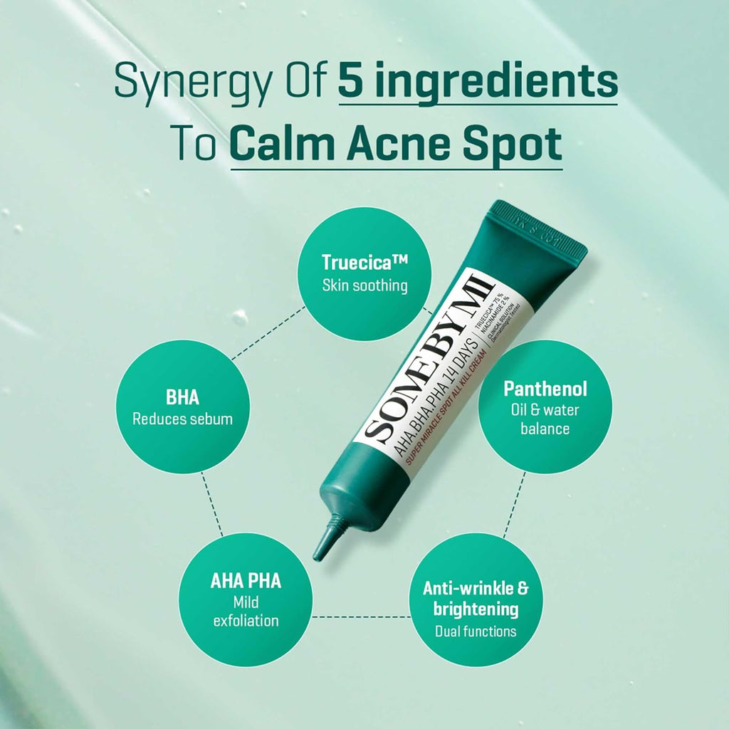 AHA BHA PHA 14 Days Super Miracle Spot All Kill Cream - 1.01Oz, 30Ml - Hyaluronic Acid and Centella Face Moisturizer for Troubled Skin Care - Hydrating & Soothing Fomula - Korean Skin Care